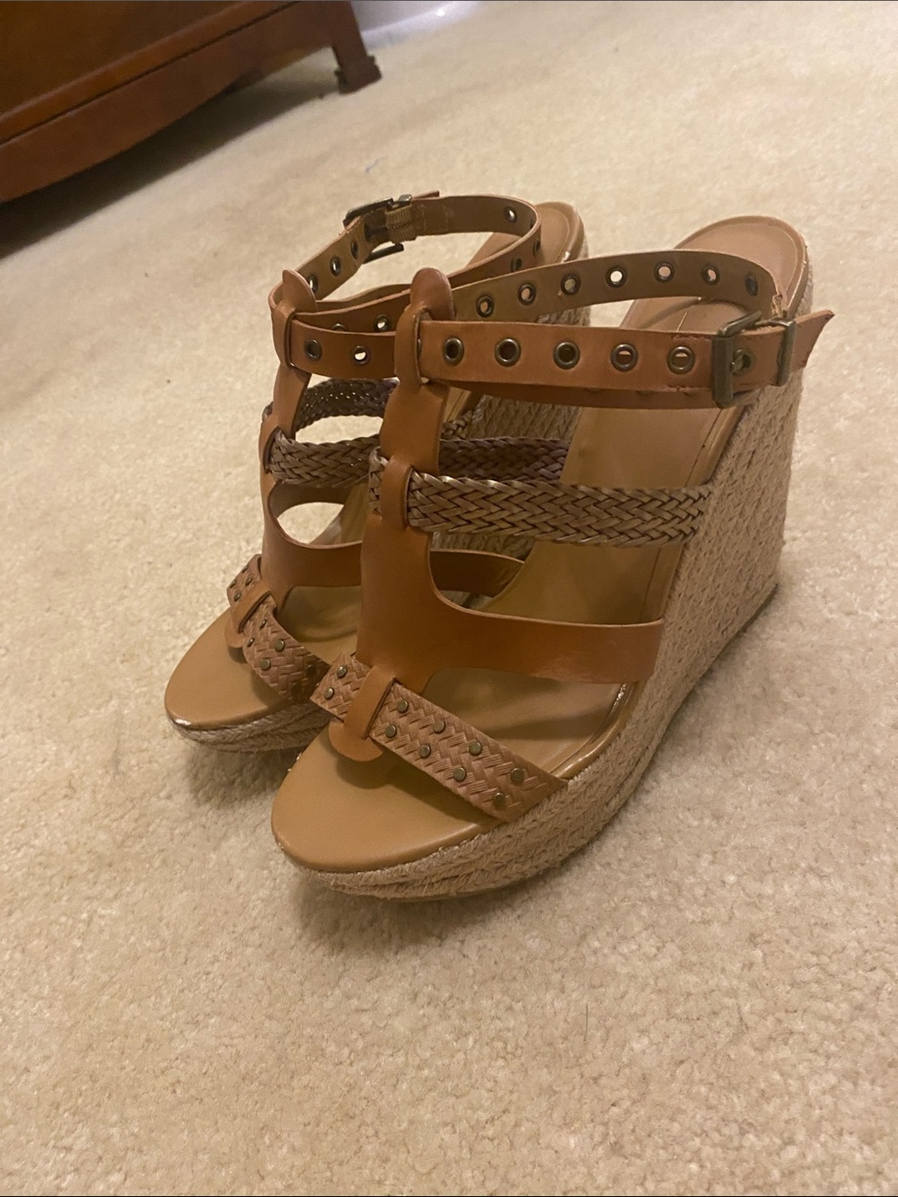 Aldo Tan Braided Studded Platform Wedge Sandals